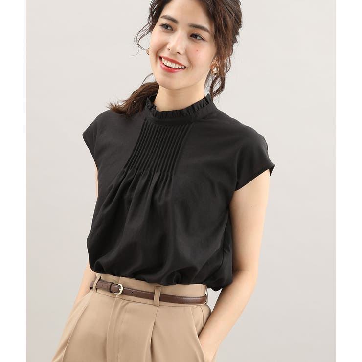 ブラック(01) | ピンタックフレンチスリーブブラウス | VIS 