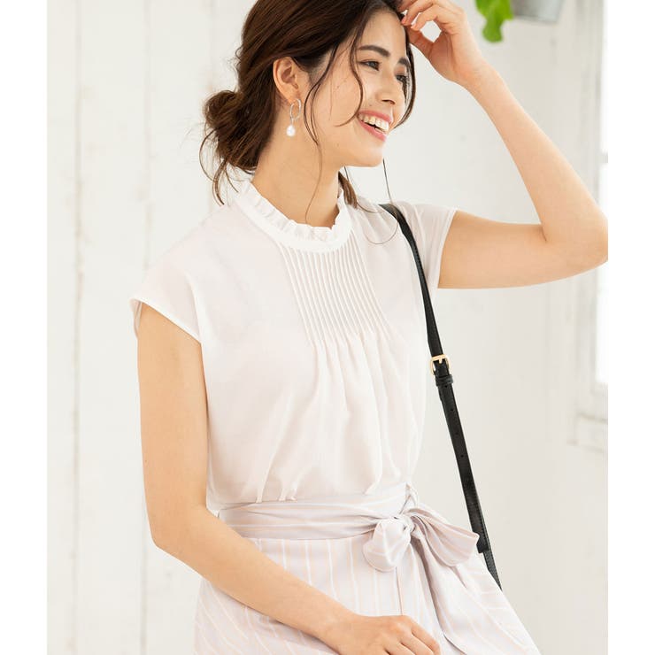 ホワイト(10) | ピンタックフレンチスリーブブラウス | VIS 