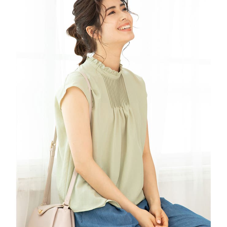 ライトグリーン(33) | ピンタックフレンチスリーブブラウス | VIS 