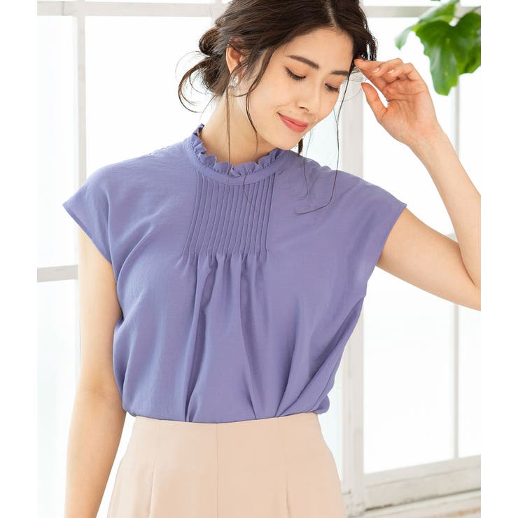 ブルー(44) | ピンタックフレンチスリーブブラウス | VIS 