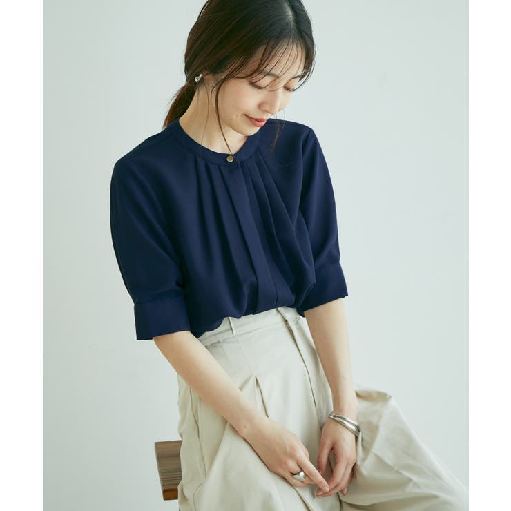 【防シワ】【2WAY】フロントタック5分袖ブラウス | VIS  | 詳細画像40 