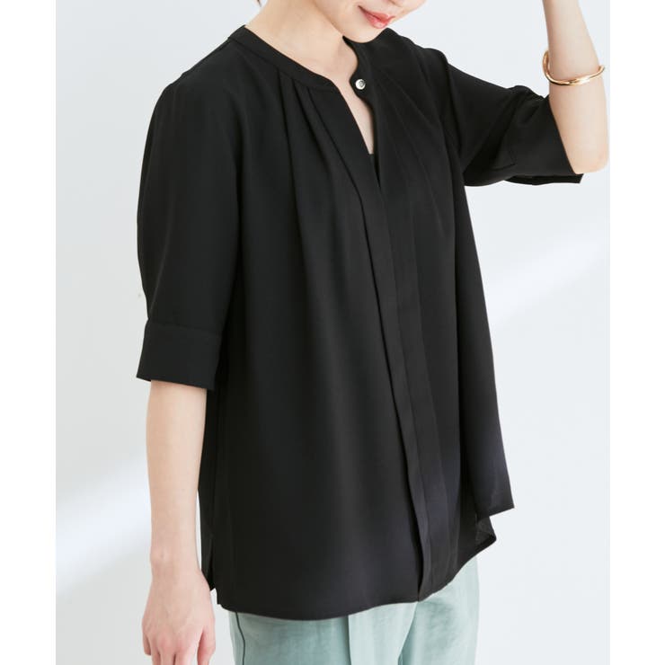 【防シワ】【2WAY】フロントタック5分袖ブラウス | VIS  | 詳細画像9 