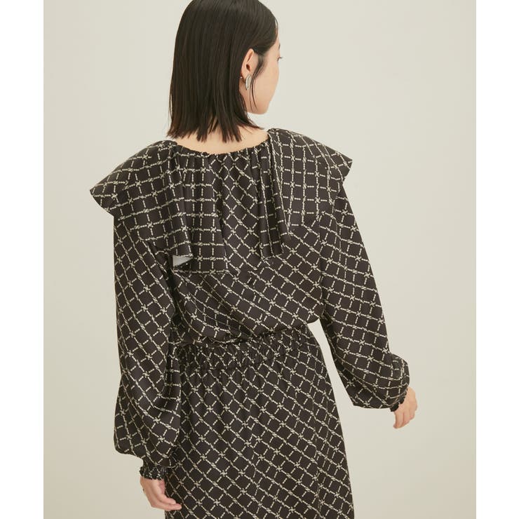 【セットアップ対応】【洗える】モノグラムフリルシャーリングブラウス | VIS  | 詳細画像11 