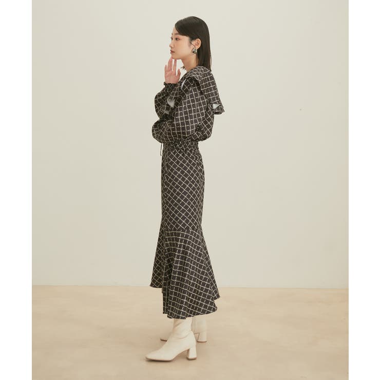 【セットアップ対応】【洗える】モノグラムフリルシャーリングブラウス | VIS  | 詳細画像13 