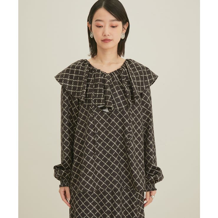 【セットアップ対応】【洗える】モノグラムフリルシャーリングブラウス | VIS  | 詳細画像14 