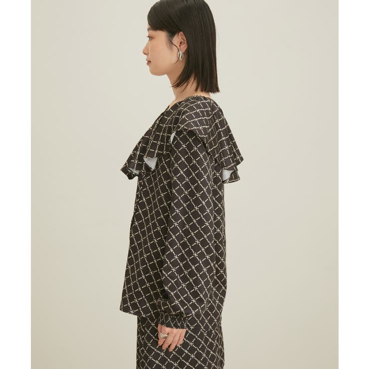 【セットアップ対応】【洗える】モノグラムフリルシャーリングブラウス | VIS  | 詳細画像15 