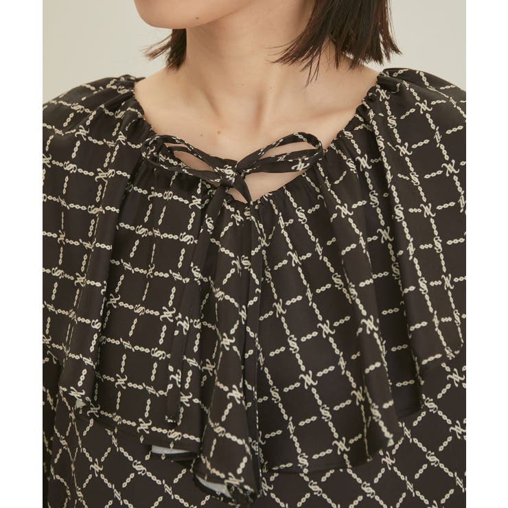 【セットアップ対応】【洗える】モノグラムフリルシャーリングブラウス | VIS  | 詳細画像17 