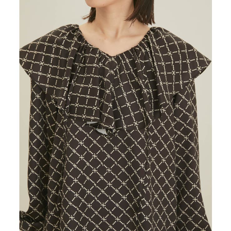 【セットアップ対応】【洗える】モノグラムフリルシャーリングブラウス | VIS  | 詳細画像18 