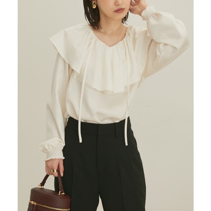 【セットアップ対応】【洗える】モノグラムフリルシャーリングブラウス | VIS  | 詳細画像2 