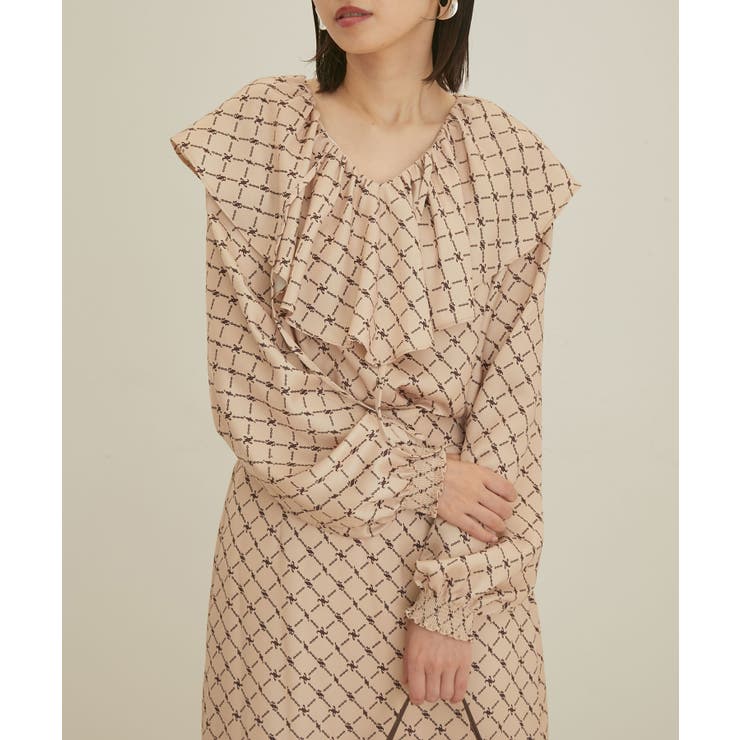 【セットアップ対応】【洗える】モノグラムフリルシャーリングブラウス | VIS  | 詳細画像6 