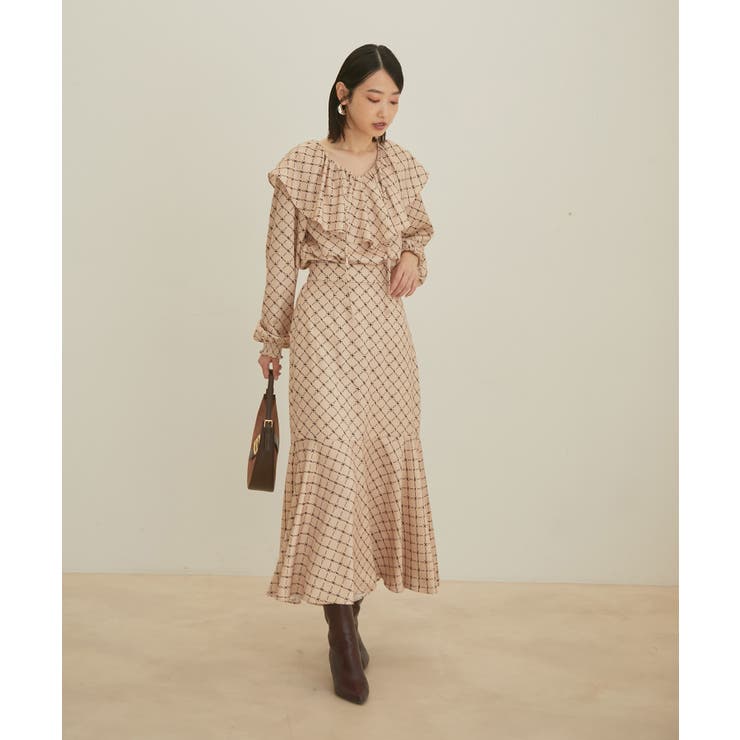 【セットアップ対応】【洗える】モノグラムフリルシャーリングブラウス | VIS  | 詳細画像7 