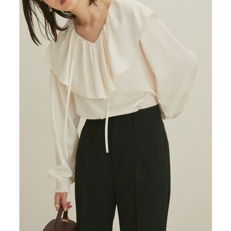 キナリ(16) | 【セットアップ対応】【洗える】モノグラムフリルシャーリングブラウス | VIS 