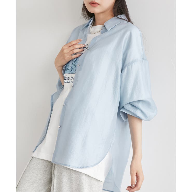 メタル釦シンプルシアーシャツ | VIS  | 詳細画像1 