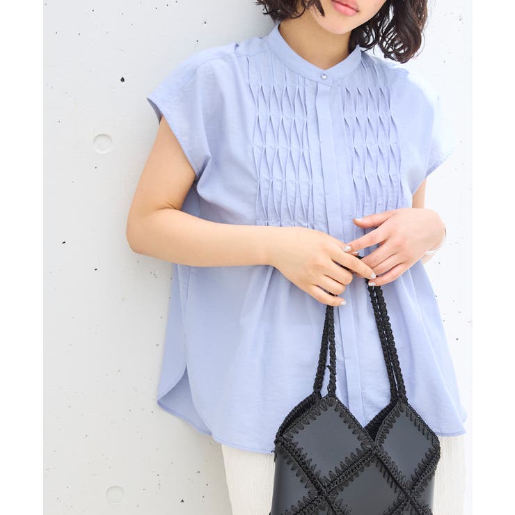 サックス(48) | 【接触冷感/洗える】気流染めスモッキングブラウス | VIS 