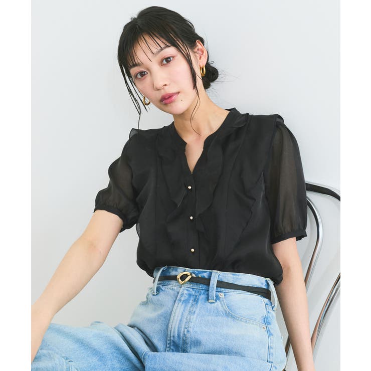 【洗える】シアーラッフルフリル半袖ブラウス | VIS  | 詳細画像10 