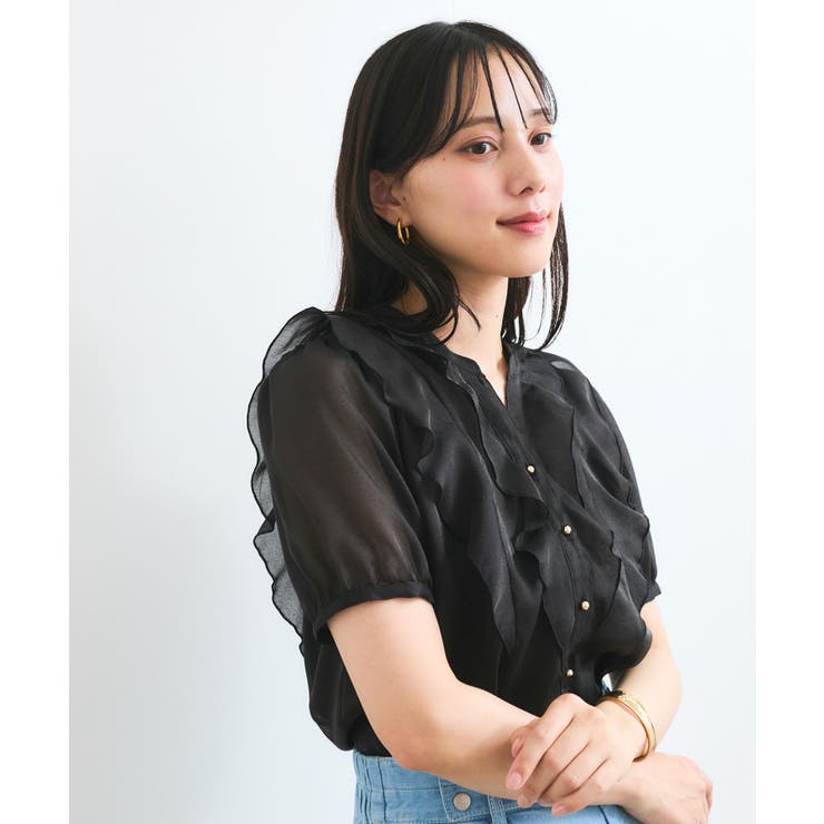 【洗える】シアーラッフルフリル半袖ブラウス | VIS  | 詳細画像13 