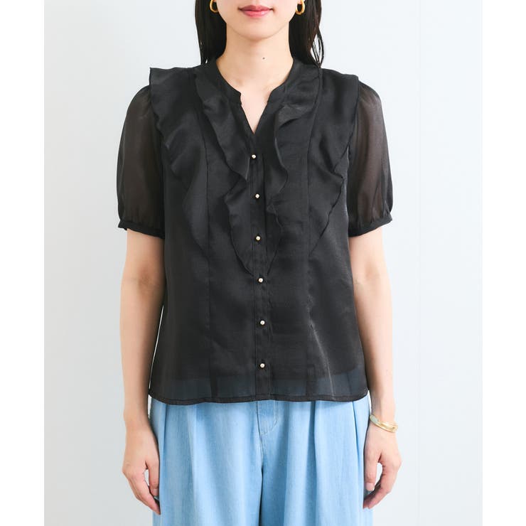 【洗える】シアーラッフルフリル半袖ブラウス | VIS  | 詳細画像14 