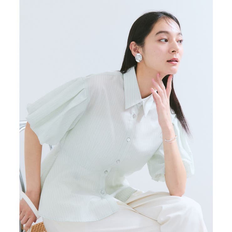 ライトグリン(33) | バルーンスリーブペプラムシャツ/通勤対応 | VIS 