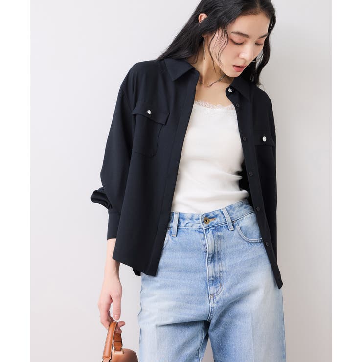 ネイビー(40) | メタル釦シャツブラウス/イージーケア | VIS 