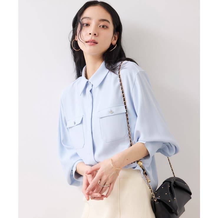 サックス(48) | メタル釦シャツブラウス/イージーケア | VIS 