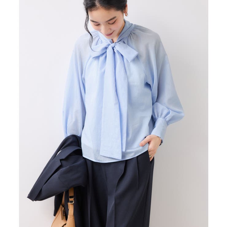 サックス(48) | 前後2WAYボリュームボウタイブラウス/イージーケア | VIS 