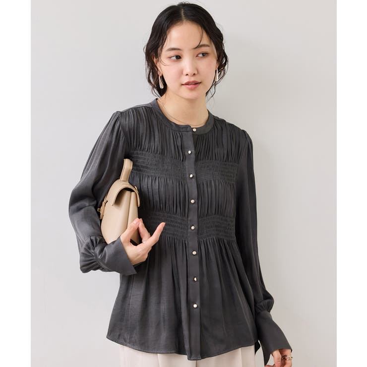 チャコール(06) | エアリーサテンシャーリングブラウス/イージーケア | VIS 