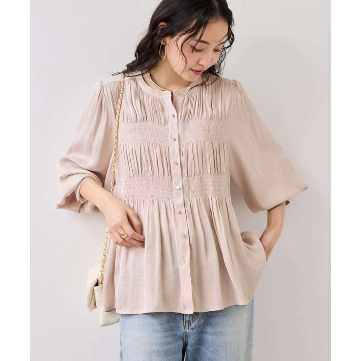 ピンク(63) | エアリーサテンシャーリングブラウス/イージーケア | VIS 