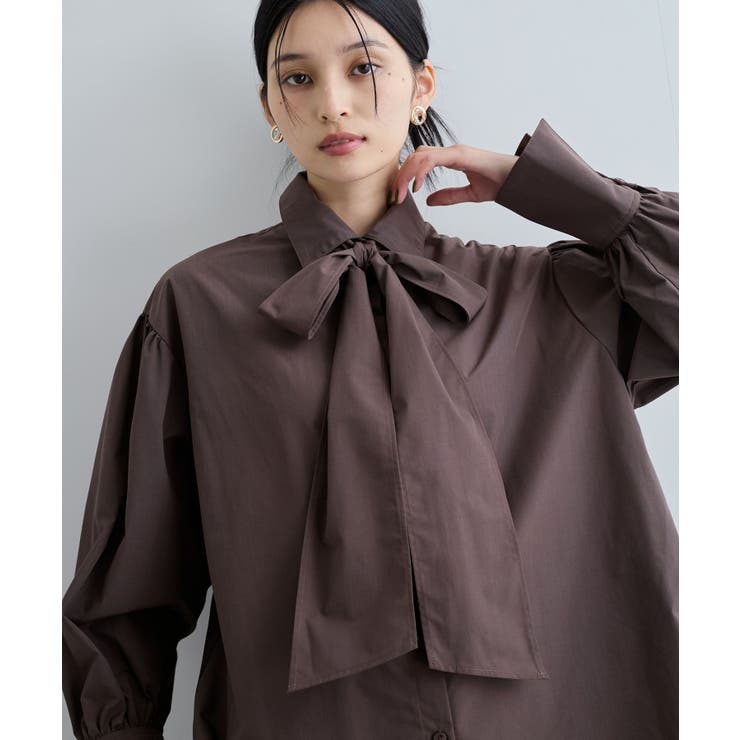 ダークブラウン系(21) | リボン付きバックシャーリングシャツ | VIS 