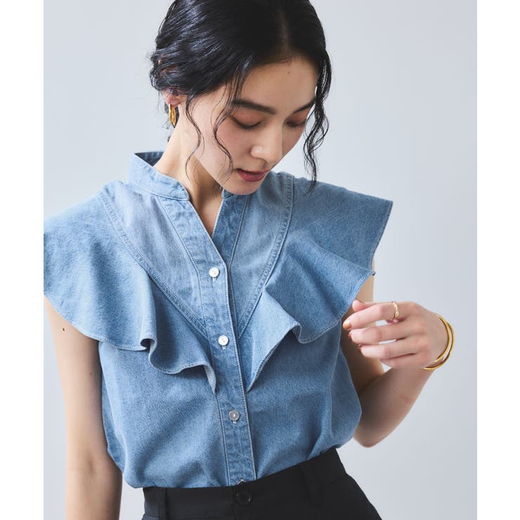 【UVケア/洗える】ラッフルデザインデニムブラウス | VIS  | 詳細画像14 