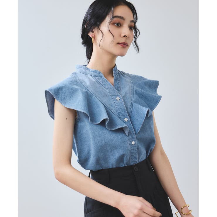 ラッフルデザインデニムブラウス VIS｜ラッフルデザインデニムブラウス | Rakuten Fashion(楽天