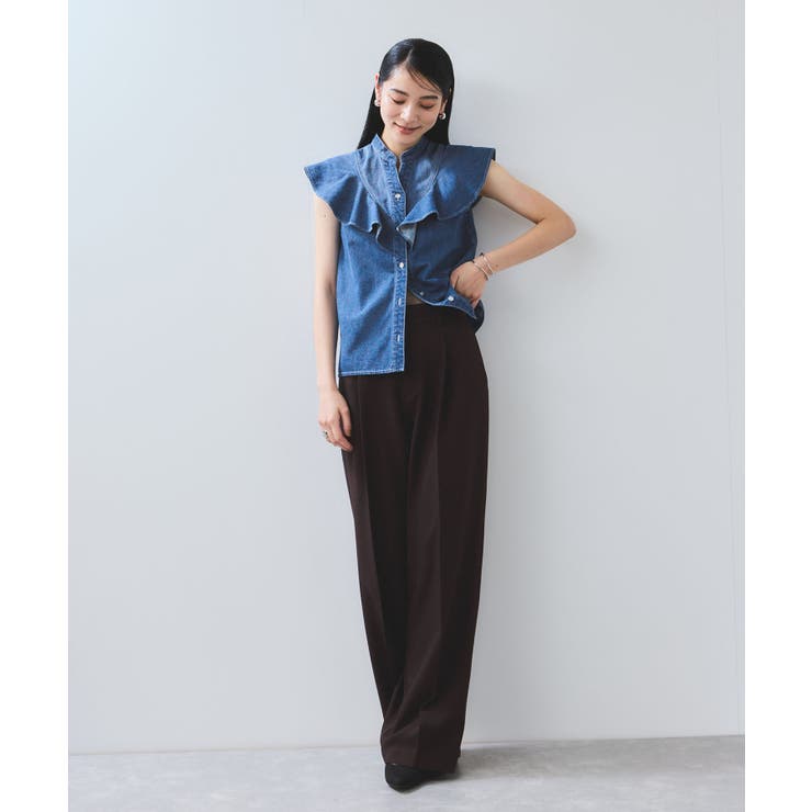 【UVケア/洗える】ラッフルデザインデニムブラウス | VIS  | 詳細画像2 