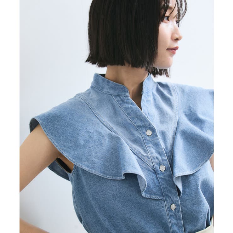 【UVケア/洗える】ラッフルデザインデニムブラウス | VIS  | 詳細画像21 