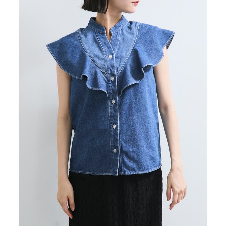 【UVケア/洗える】ラッフルデザインデニムブラウス | VIS  | 詳細画像22 