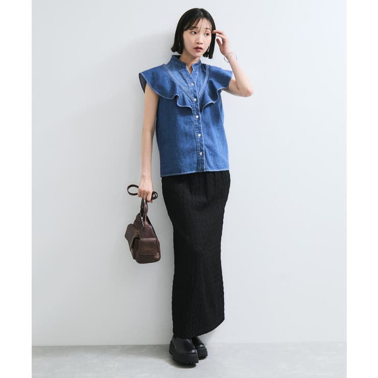 【UVケア/洗える】ラッフルデザインデニムブラウス | VIS  | 詳細画像7 