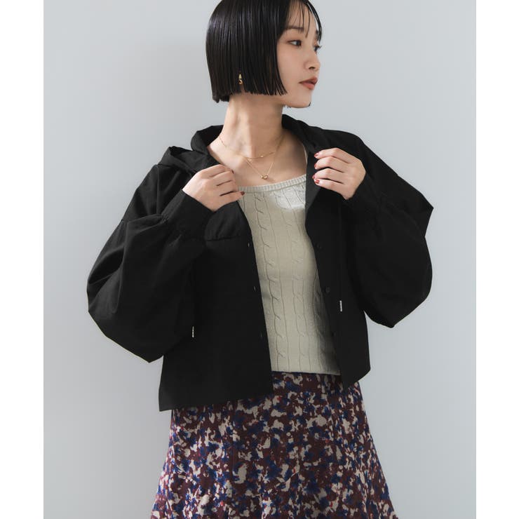 ブラック(01) | フード付きクロップドシアーシャツ | VIS 