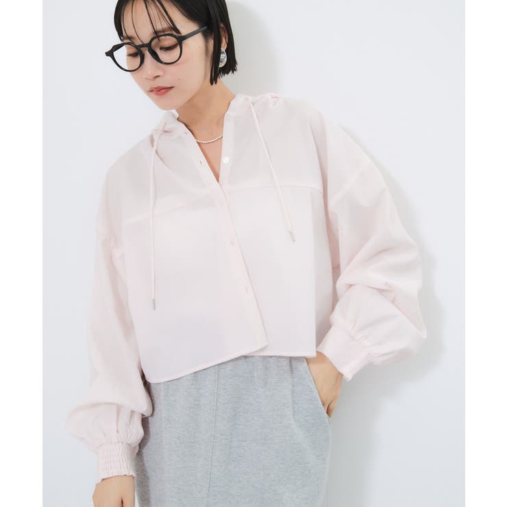 ピンク(63) | フード付きクロップドシアーシャツ | VIS 