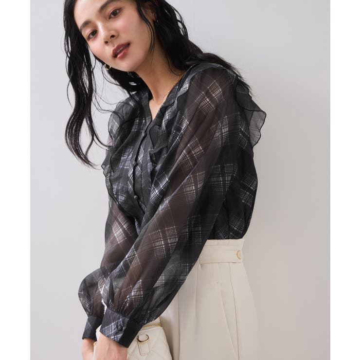フロントフリルシアーチェックブラウス/イージーケア | VIS  | 詳細画像11 