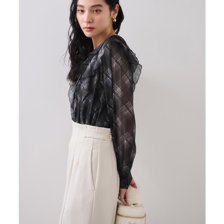 フロントフリルシアーチェックブラウス/イージーケア | VIS  | 詳細画像13 