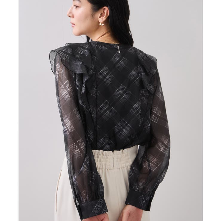 フロントフリルシアーチェックブラウス/イージーケア | VIS  | 詳細画像14 