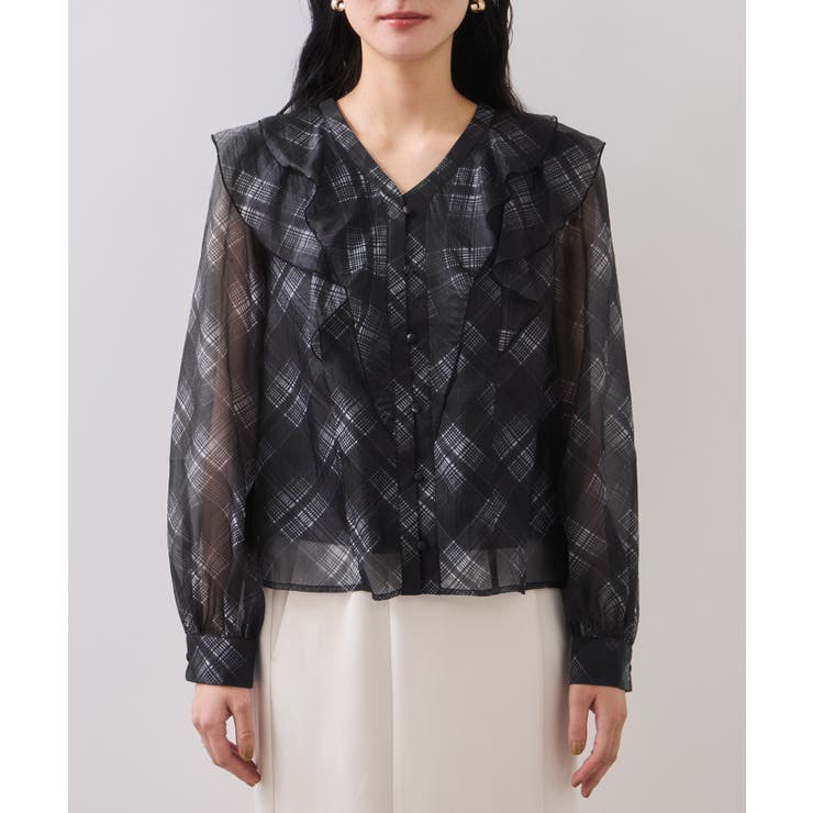 フロントフリルシアーチェックブラウス/イージーケア | VIS  | 詳細画像15 