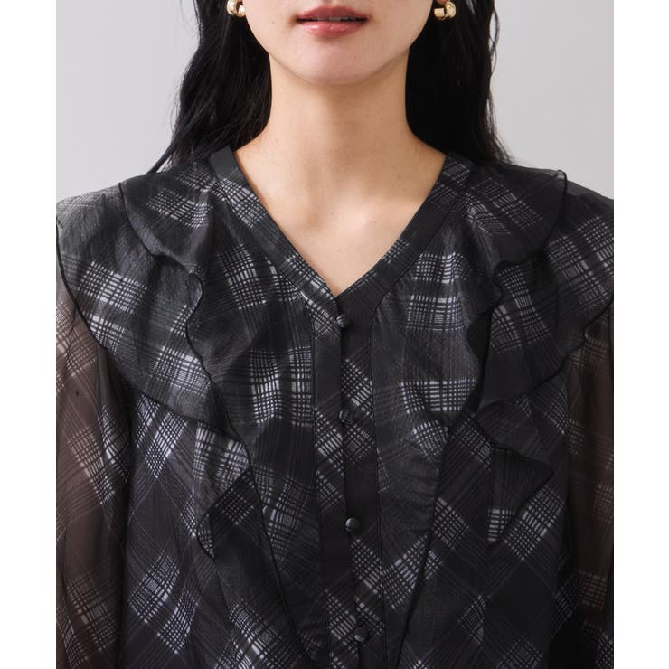 フロントフリルシアーチェックブラウス/イージーケア | VIS  | 詳細画像18 