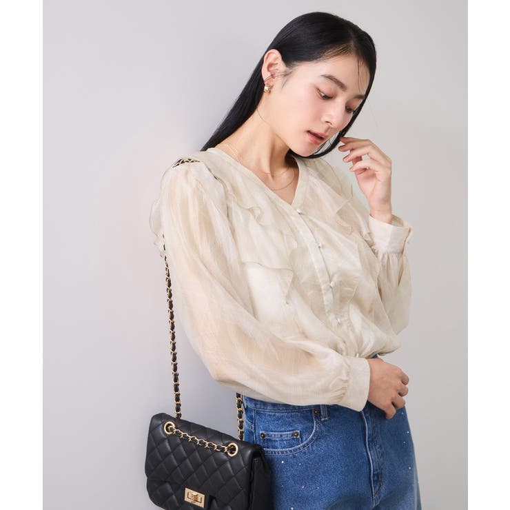 フロントフリルシアーチェックブラウス/イージーケア | VIS  | 詳細画像4 