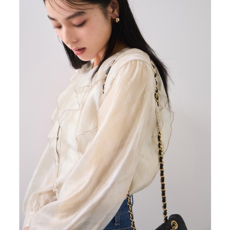 フロントフリルシアーチェックブラウス/イージーケア | VIS  | 詳細画像5 