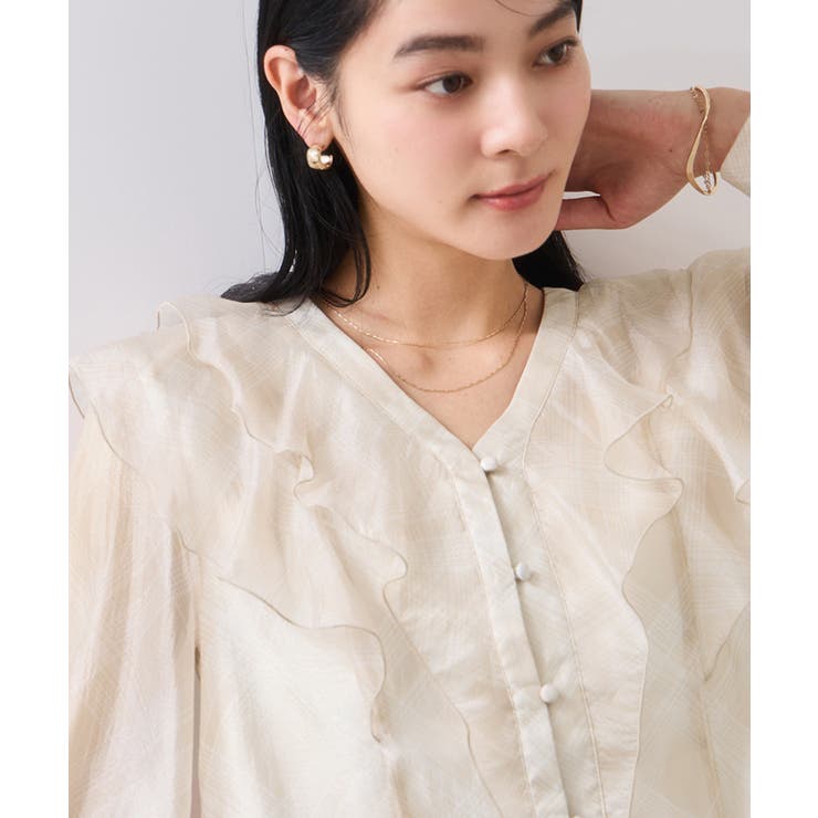 フロントフリルシアーチェックブラウス/イージーケア | VIS  | 詳細画像8 