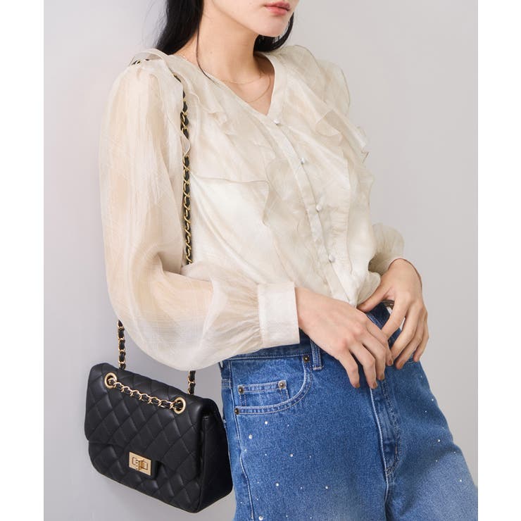 ベージュ系(28) | フロントフリルシアーチェックブラウス/イージーケア | VIS 