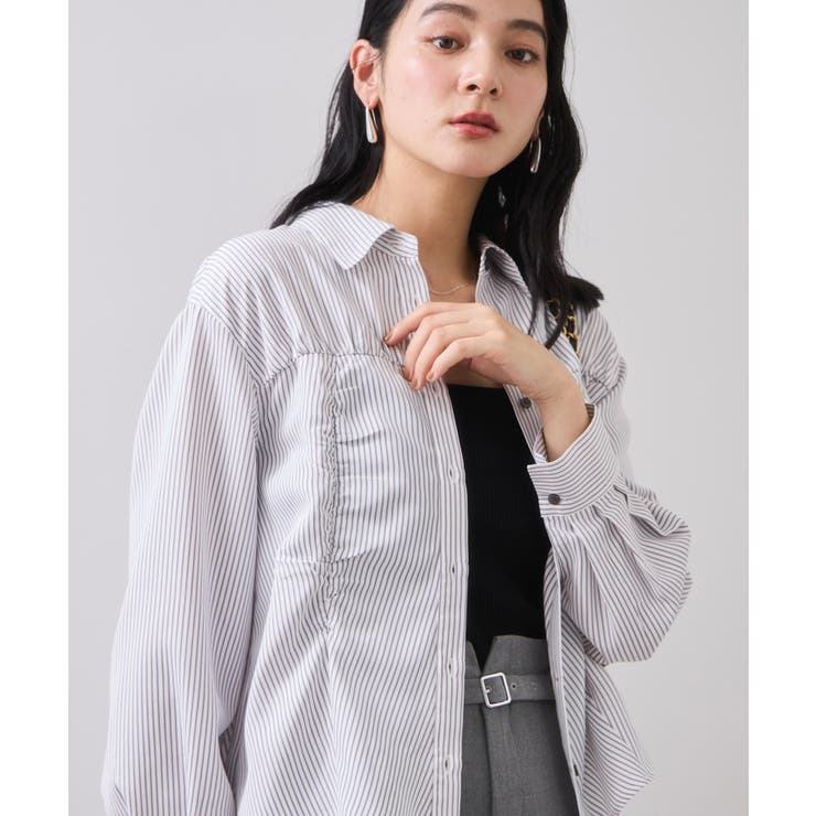 ホワイト系(11) | シャーリングギャザー切替シャツ/イージーケア | VIS 