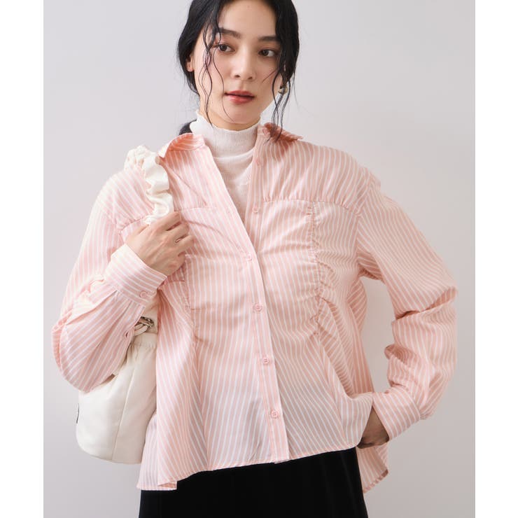 ピンク系(65) | シャーリングギャザー切替シャツ/イージーケア | VIS 