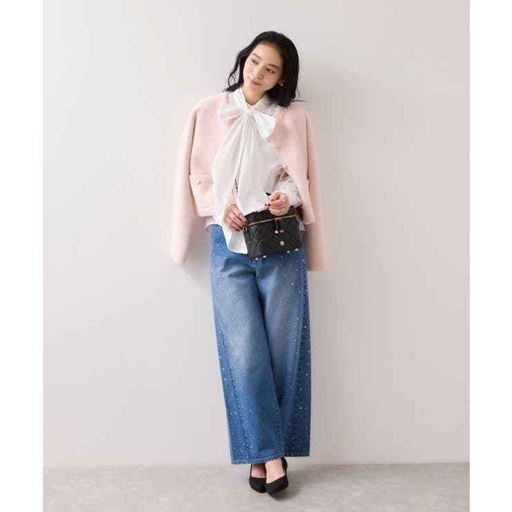 チェック＆デニムアソートボウタイリボン付きスタンドカラーシャツ | VIS  | 詳細画像11 