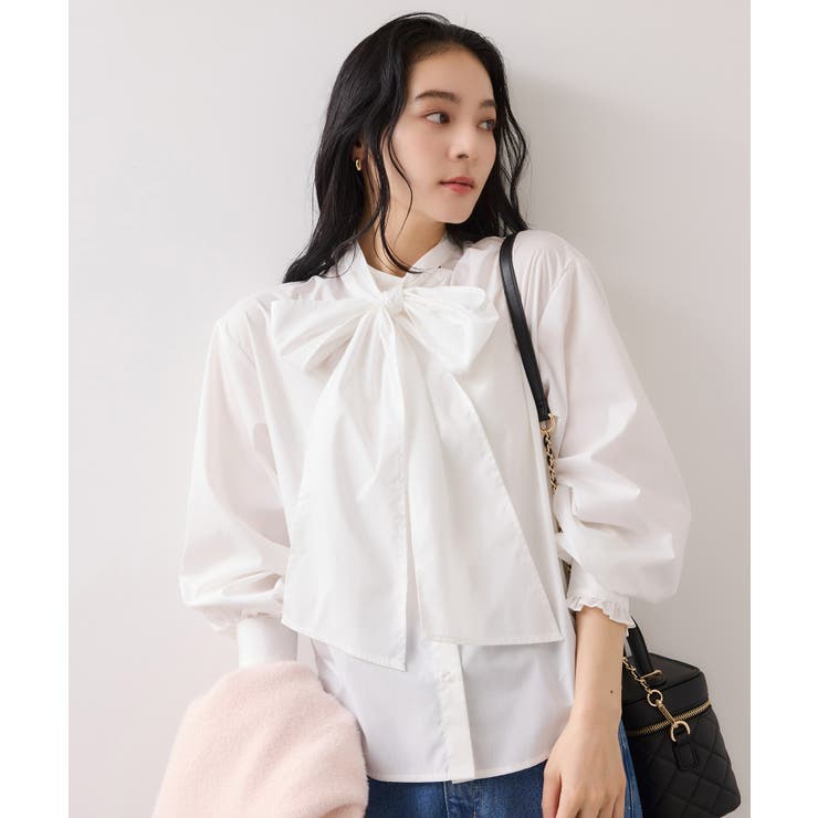 チェック＆デニムアソートボウタイリボン付きスタンドカラーシャツ | VIS  | 詳細画像12 