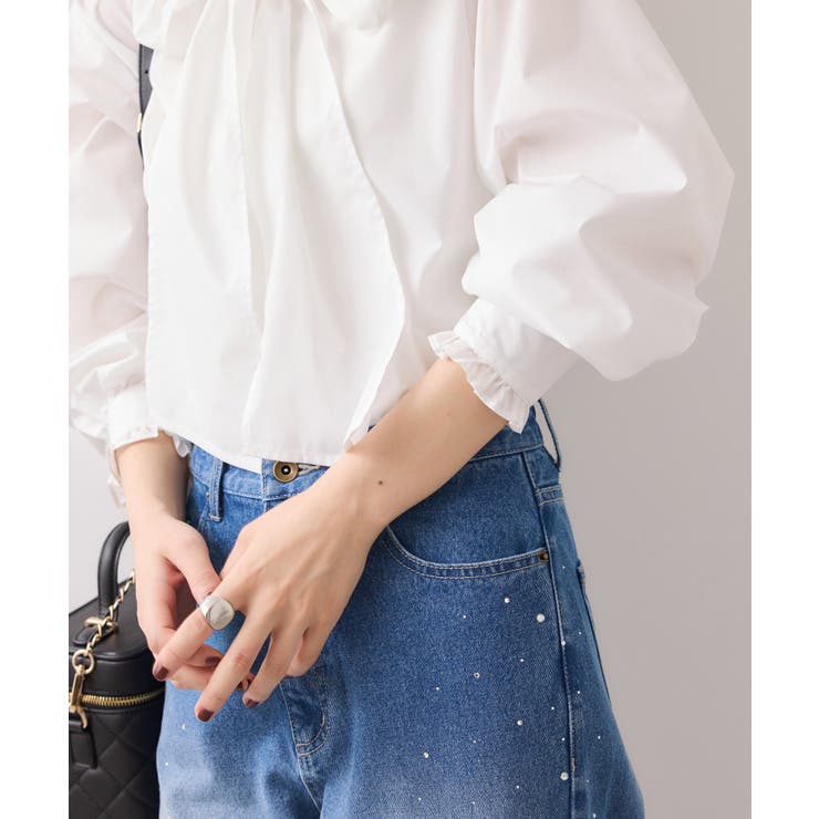 チェック＆デニムアソートボウタイリボン付きスタンドカラーシャツ | VIS  | 詳細画像14 